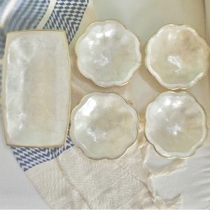 Set Of 5 Tesoro’s Manila Mother Of Pearl Appetizer Condiment Dishes W Gold Trim